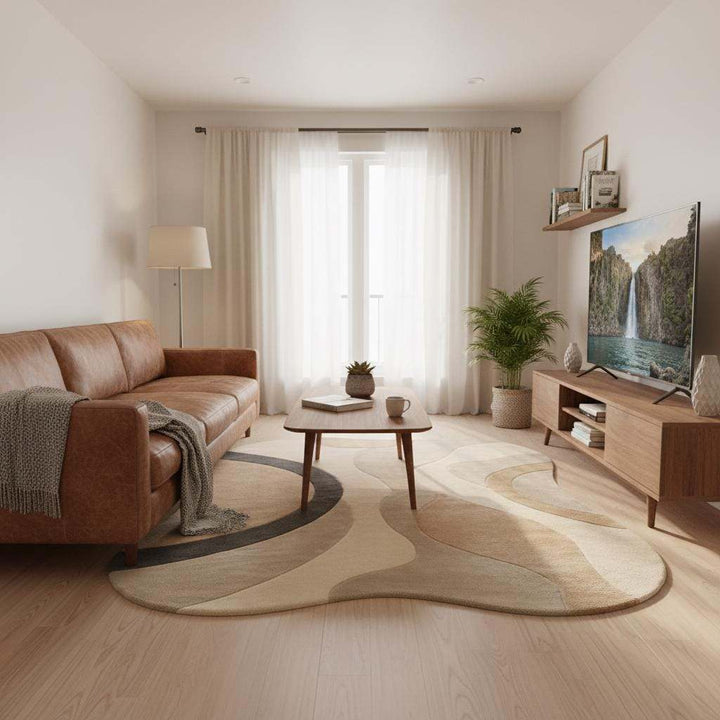 Translation missing: en.Hand tufted wool rug with organic shape and neutral tones for modern home decor