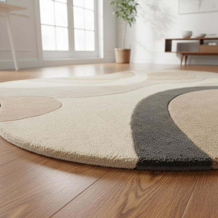 Translation missing: en.Hand tufted wool rug with organic curved shape in neutral tones for modern home decor