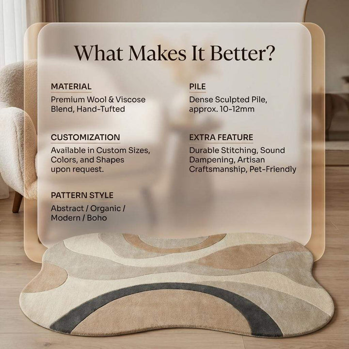 Translation missing: en.Hand tufted wool rug with organic shape and neutral tones for modern home decor