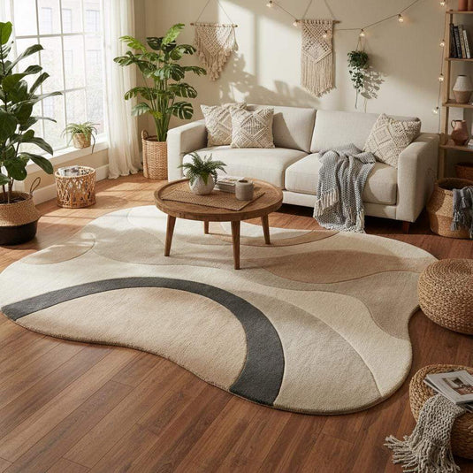 Translation missing: en.Hand tufted wool rug with organic shape and neutral tones for modern home decor