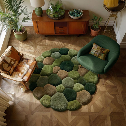 Translation missing: en.Soft textured green moss rug with 3D pebble stone design for organic home decor