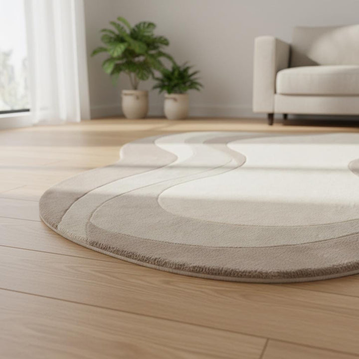 Translation missing: es.Neutral wavy area rug with sculpted curved abstract design and plush soft texture