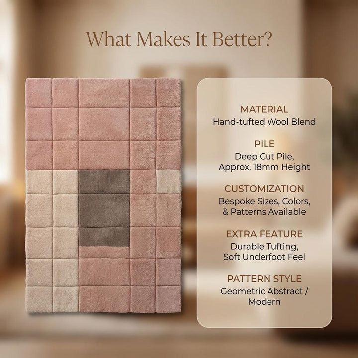 Translation missing: en.Modern geometric rug with plush pink neutral textured grid pattern for living room and bedroom