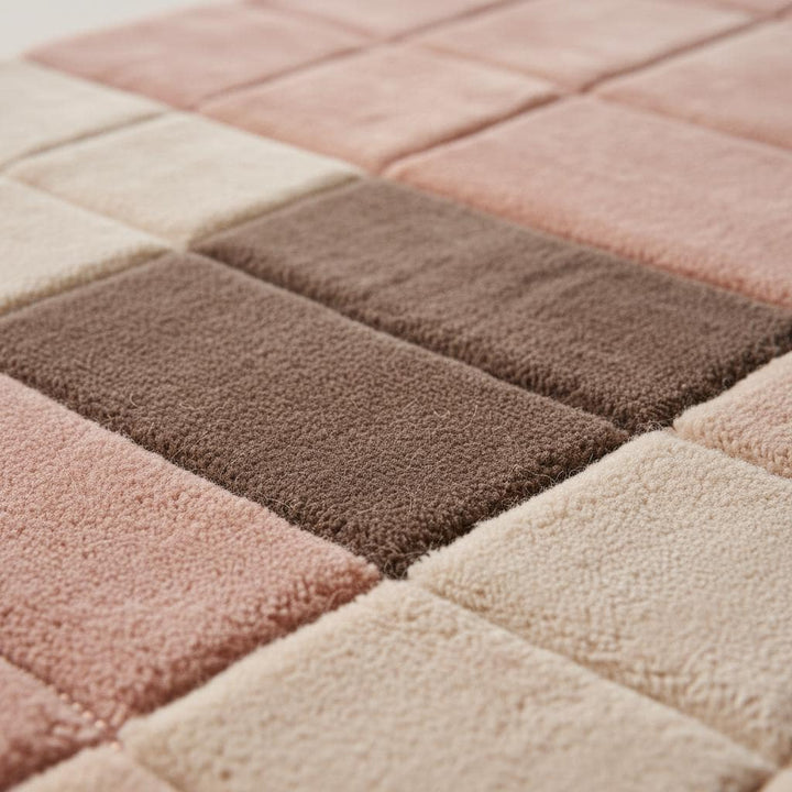 Translation missing: en.Modern geometric rug with plush pink neutral textured grid pattern for living room and bedroom