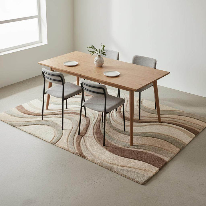 Translation missing: en.Plush beige and brown hand tufted rug creating a stylish focal point in a modern home interior