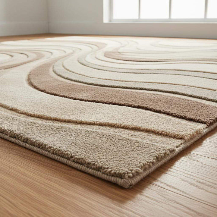 Translation missing: en.Modern sculpted wave rug hand tufted wool blend neutral earth tones plush living room carpet