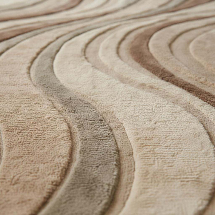 Translation missing: en.Neutral earth tone modern sculpted wave rug with 3D carved design, plush hand tufted wool blend carpet for living room decor