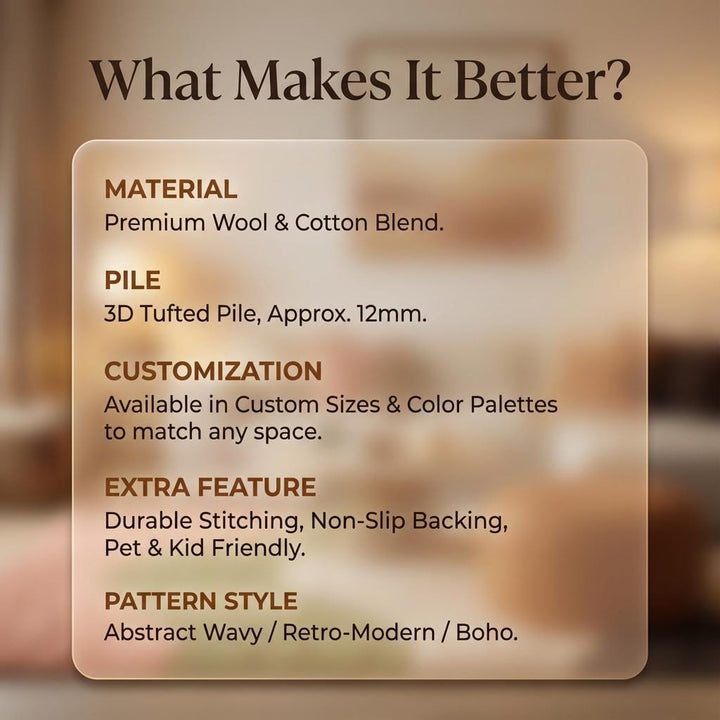 Translation missing: en.Beige modern wavy area rug with hand tufted textured wave pattern and plush comfort carpet
