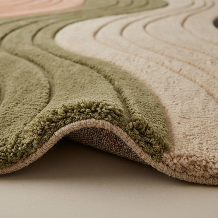 Translation missing: en.Beige modern wavy area rug with textured hand-tufted waves and plush high pile carpet