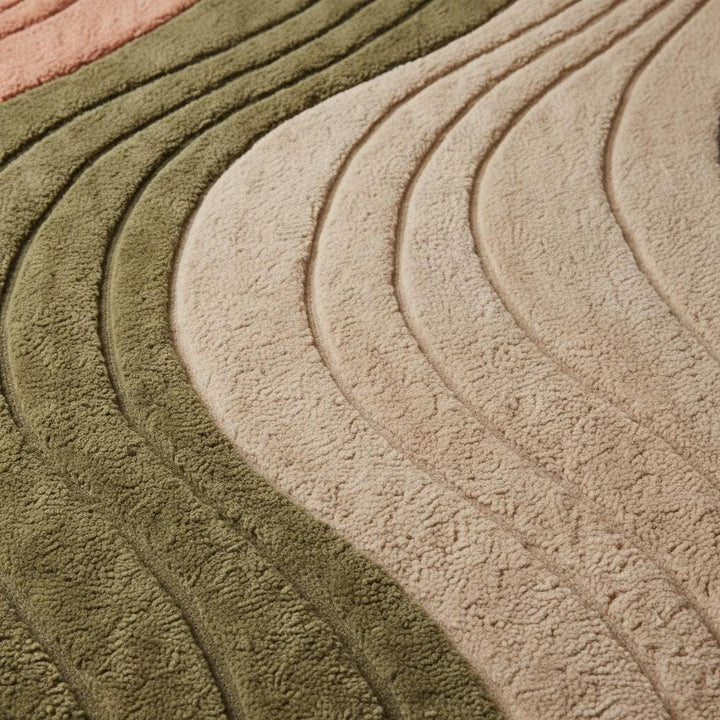 Translation missing: en.Beige modern wavy area rug with textured sculpted wave pattern and plush high pile carpet for living room decor