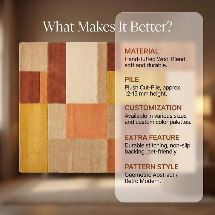 Translation missing: es.Mid century rug with warm geometric color blocks for modern living room decor