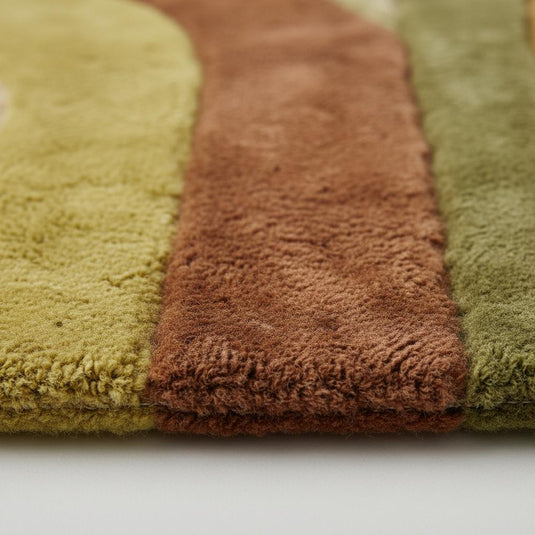 Translation missing: es.Mid century area rug with colorful retro geometric design and soft plush texture in earth tones