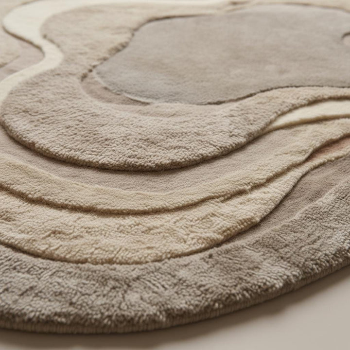 Translation missing: en.Contemporary taupe and cream wool carpet featuring soft curves and a sculpted design
