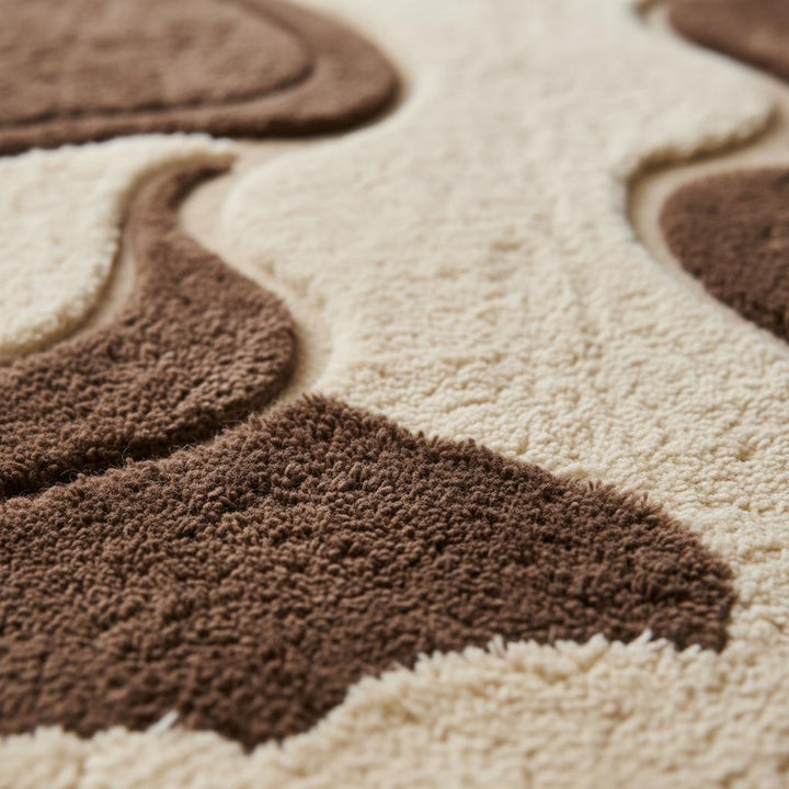 Translation missing: en.Mid Century Shag Rug with retro geometric pattern and soft plush texture in brown cream tones