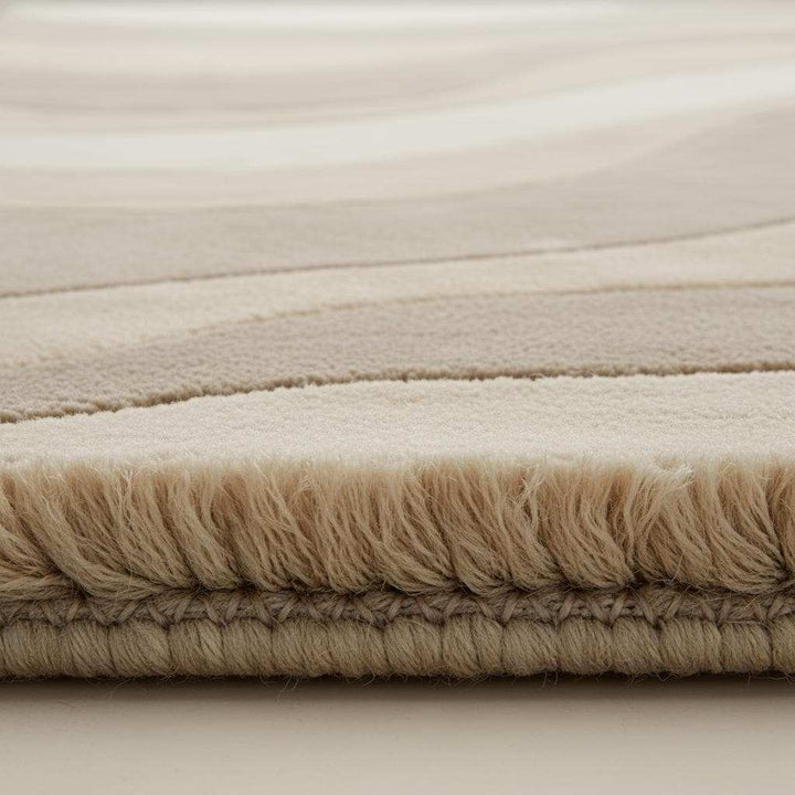 Translation missing: en.Beige cream area rug with wavy pattern for minimalist living room and Japandi style decor