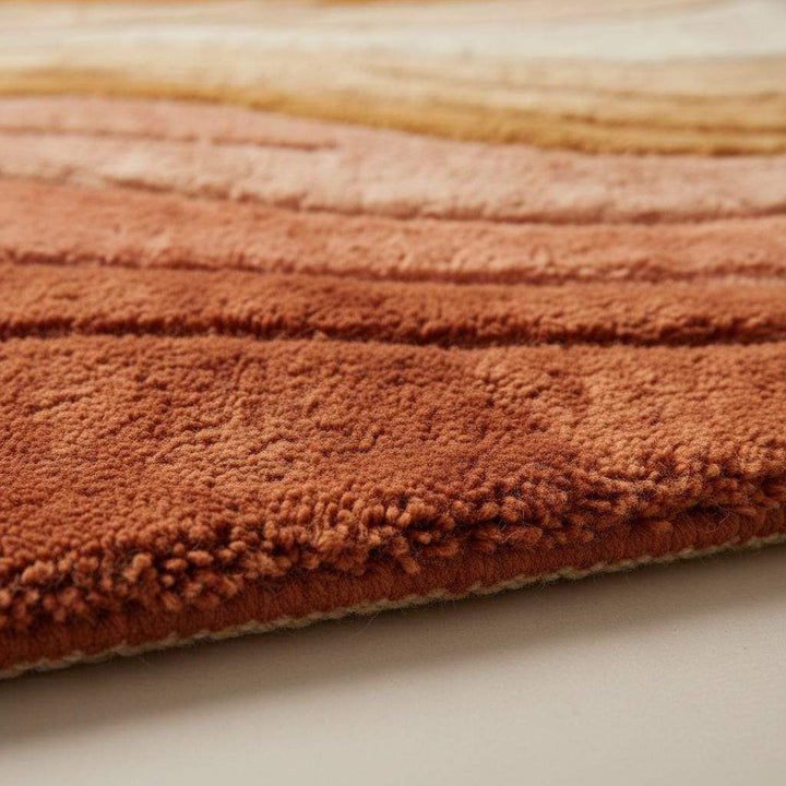 Translation missing: en.Mid century modern rug with sculpted wave design in warm earth tones for retro boho decor