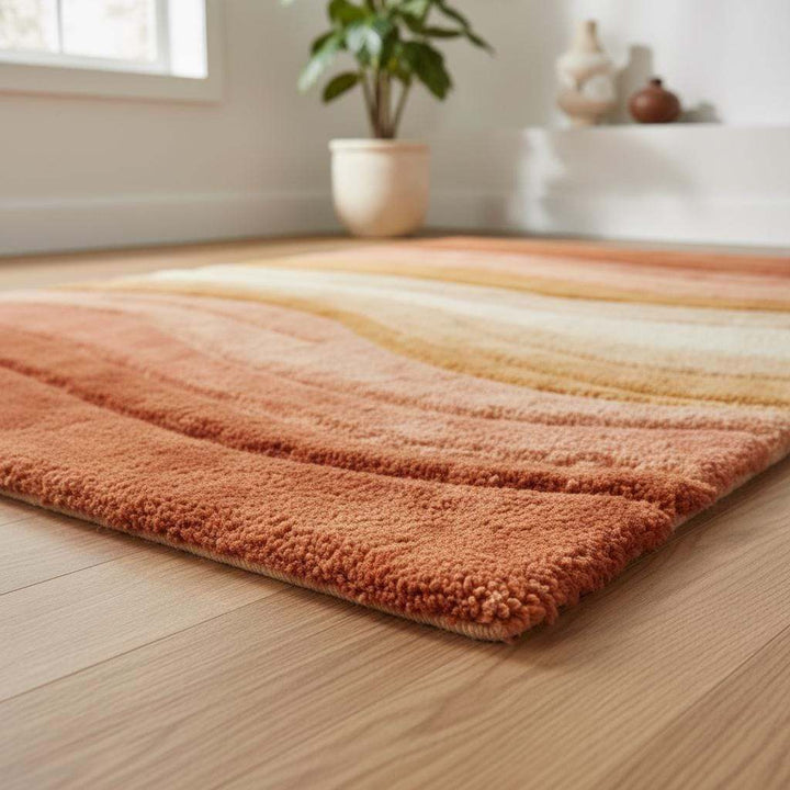 Translation missing: en.Earth tone modern rug with layered wave pattern, perfect for living room or bedroom decor