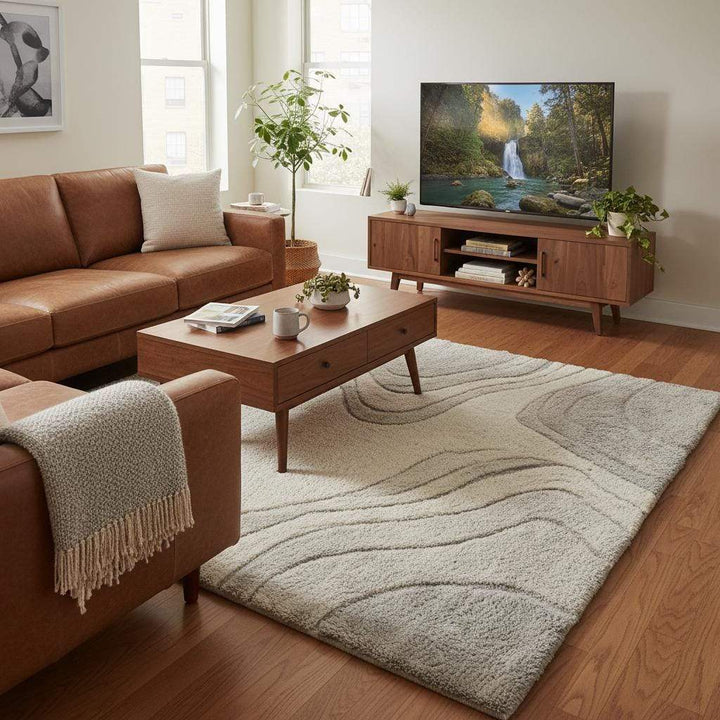 Translation missing: en.Organic modern area rug with sculptural texture and soft neutral color palette