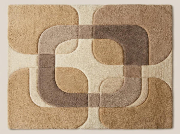 Translation missing: en.Neutral geometric area rug with plush texture and organic shapes, perfect for modern and Scandinavian home decor