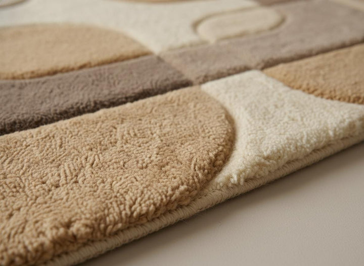 Translation missing: en.Mid century modern rug with neutral beige taupe geometric pattern and plush soft texture for stylish living rooms