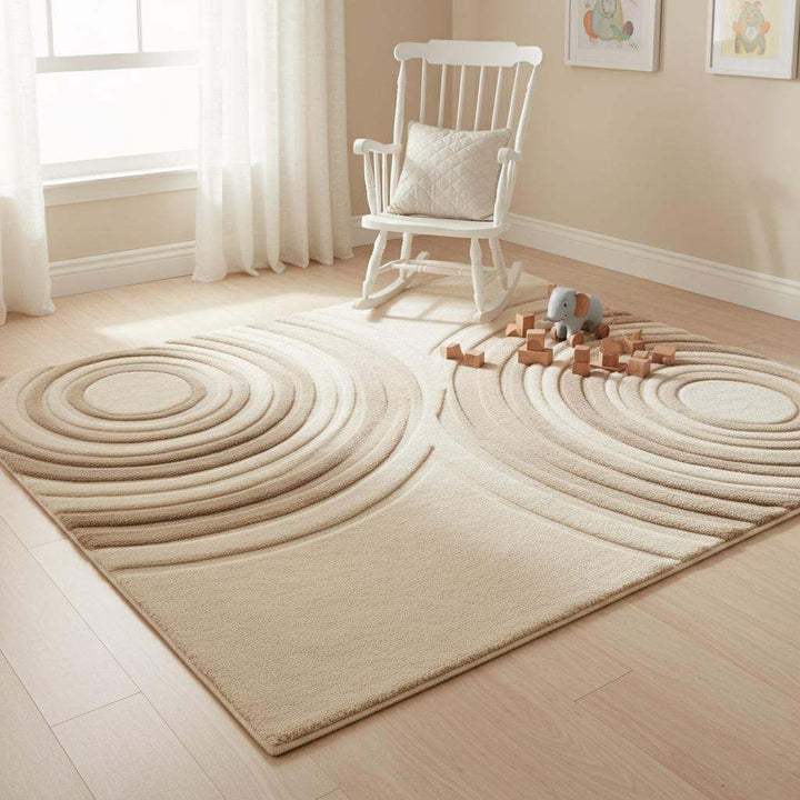 Translation missing: es.Contemporary neutral rug with high-low texture and sculptural design styled with modern furniture