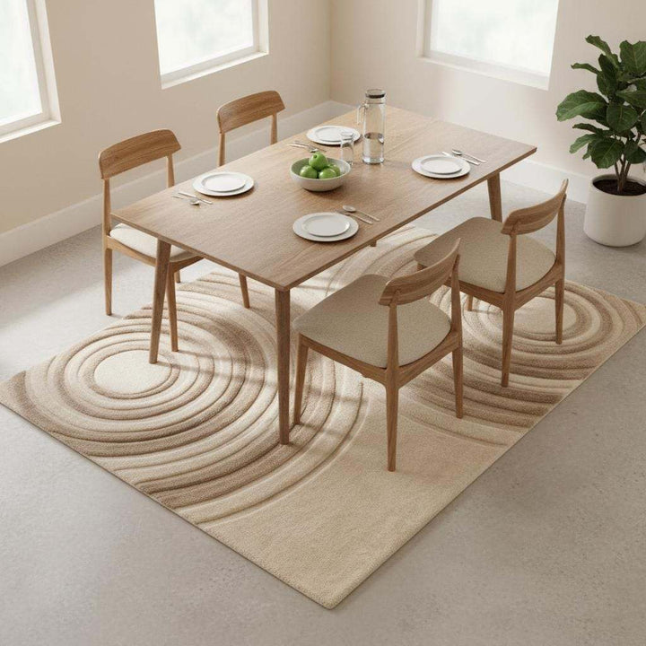 Translation missing: es.Japandi-inspired beige area rug with organic circle pattern adding warmth and calm to home décor