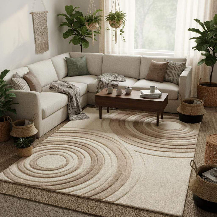 Translation missing: es.Soft plush modern rug with raised sculpted pattern in neutral colors for living room or bedroom décor
