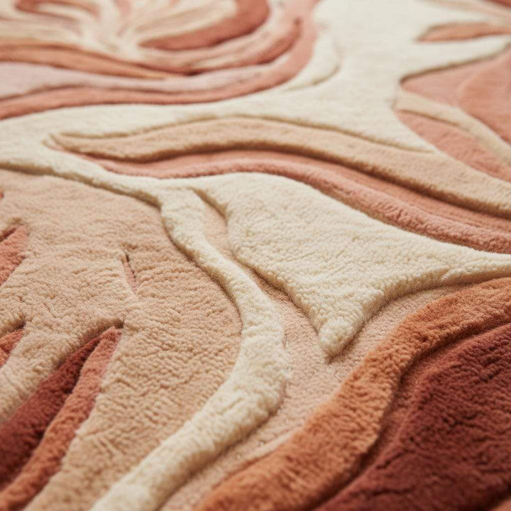 Translation missing: es.Close-up detail of a handmade tufted rug showing textured wool and stitching