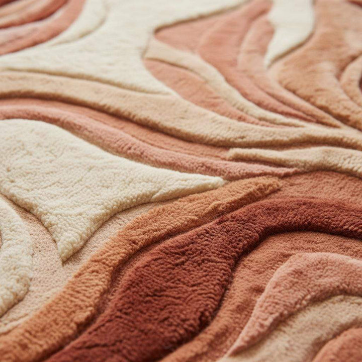 Translation missing: es.Abstract boho rug with textured terracotta tones and organic leaf design for modern living rooms