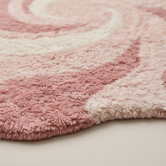 Translation missing: es.Close-up detail of a handmade tufted rug showing textured wool and stitching