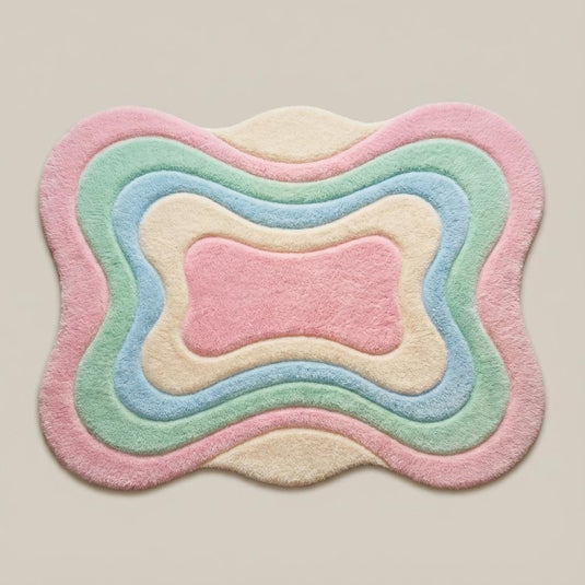 Translation missing: es.Soft plush tufted pastel rug featuring curved layered design, perfect as a cozy living room or bedroom statement floor rug