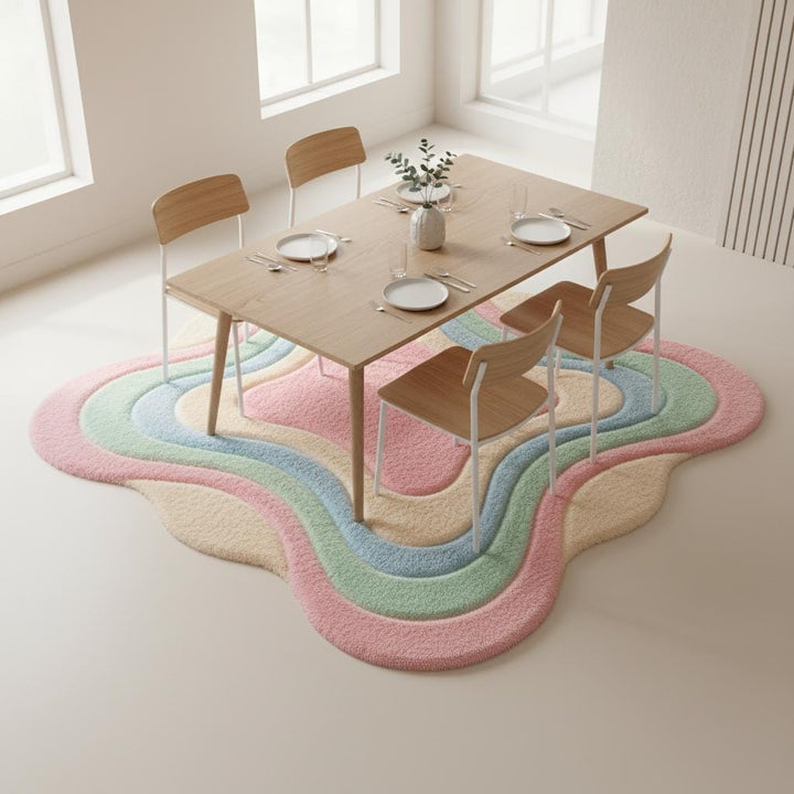 Translation missing: es.Plush abstract floor rug with pastel tones and sculptural shape, designed for living room, nursery, or modern apartment decor