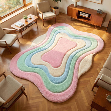 Translation missing: es.Soft plush wavy pastel shag rug with abstract boho design and calming colors for living rooms and nurseries