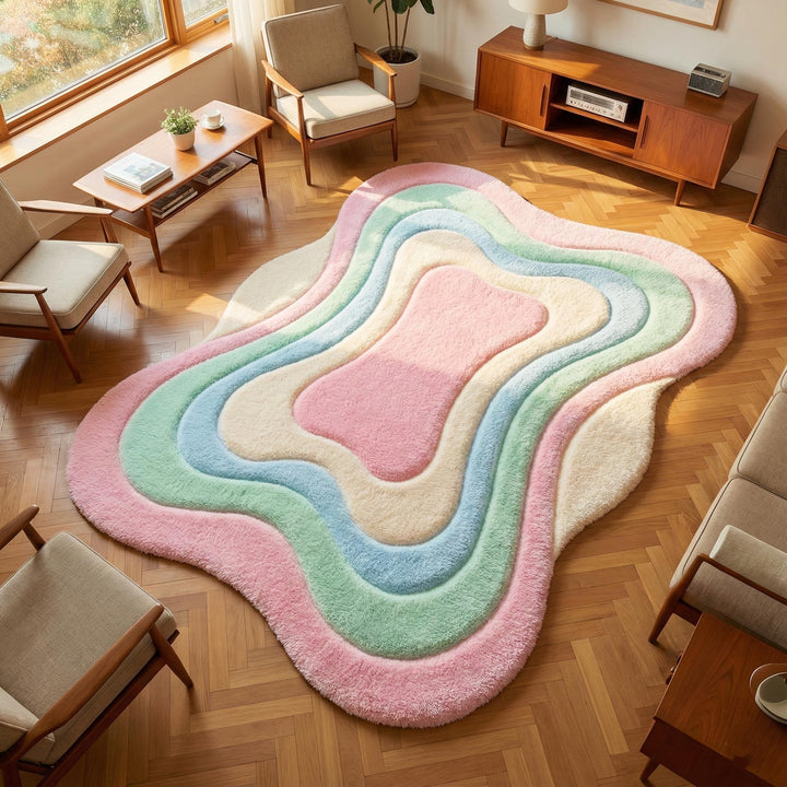 Translation missing: es.Soft plush wavy pastel shag rug with abstract boho design and calming colors for living rooms and nurseries