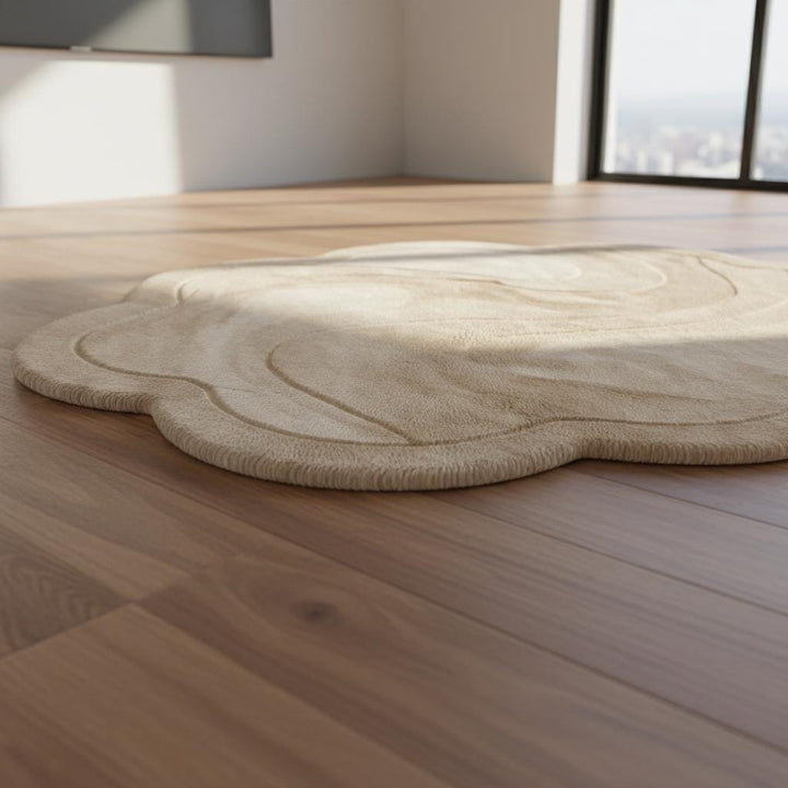 Translation missing: en.Neutral organic cloud area rug with soft plush texture and sculptural abstract design for modern living rooms and nurseries