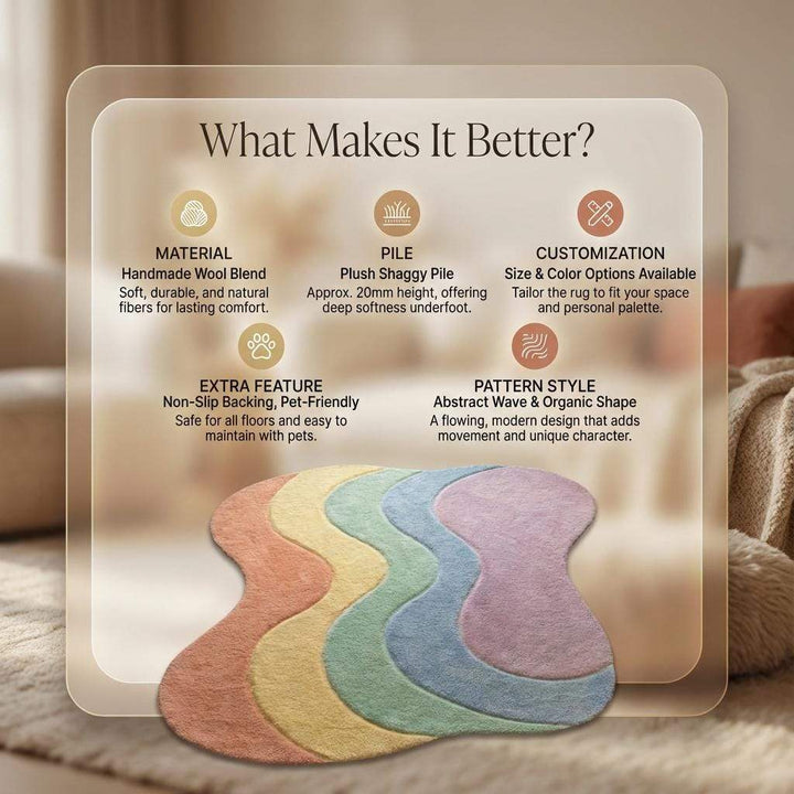 Translation missing: en.Pastel wavy rug with plush shag fibers and pastel rainbow palette in boho style carpet design