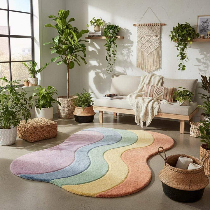 Translation missing: en.Abstract pastel shag rug adding warmth and artistic style to home interior