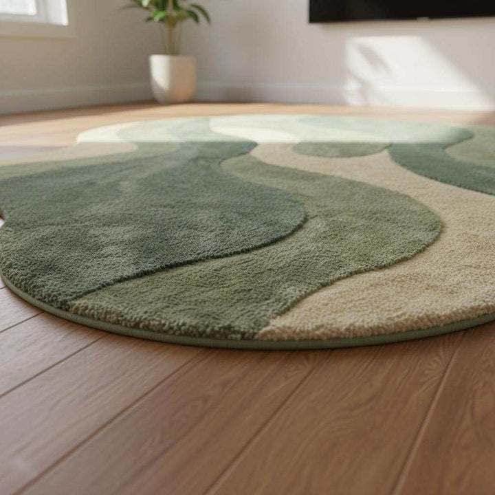 Translation missing: es.Organic shape area rug in sage green with abstract plush texture for living room and bedroom decor