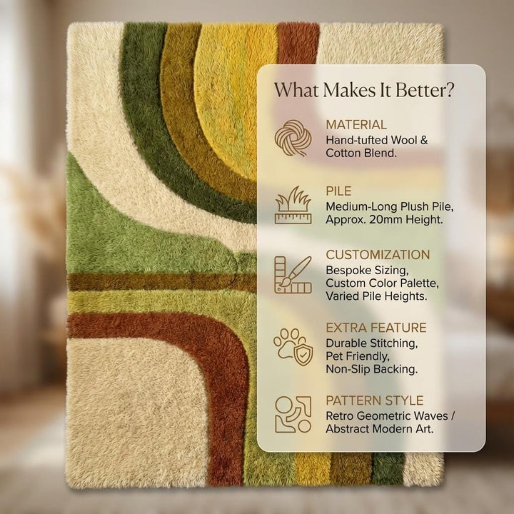 Translation missing: en.Retro boho area rug with soft shag texture and earth tone wavy pattern for modern boho decor