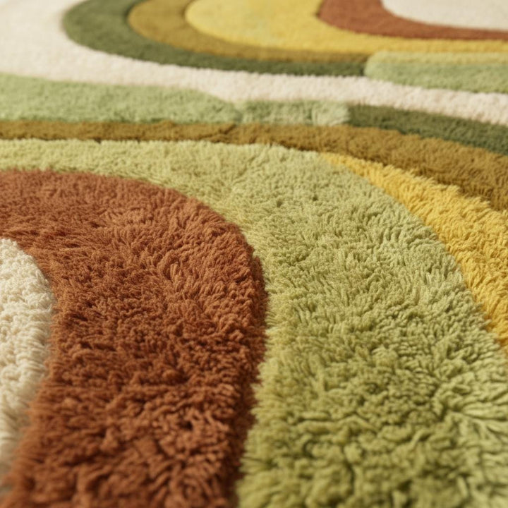 Translation missing: en.Soft shag retro boho area rug with earth tones and wavy mid-century pattern