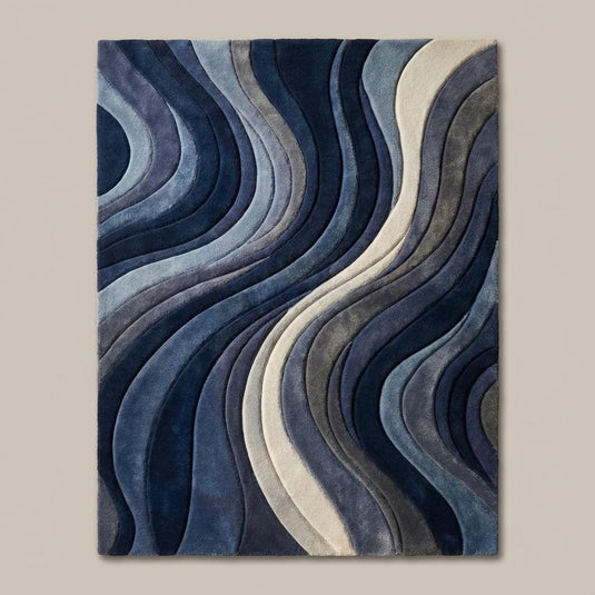 Translation missing: en.Mid Century Modern Rug navy blue sculpted wave pattern plush textured area carpet
