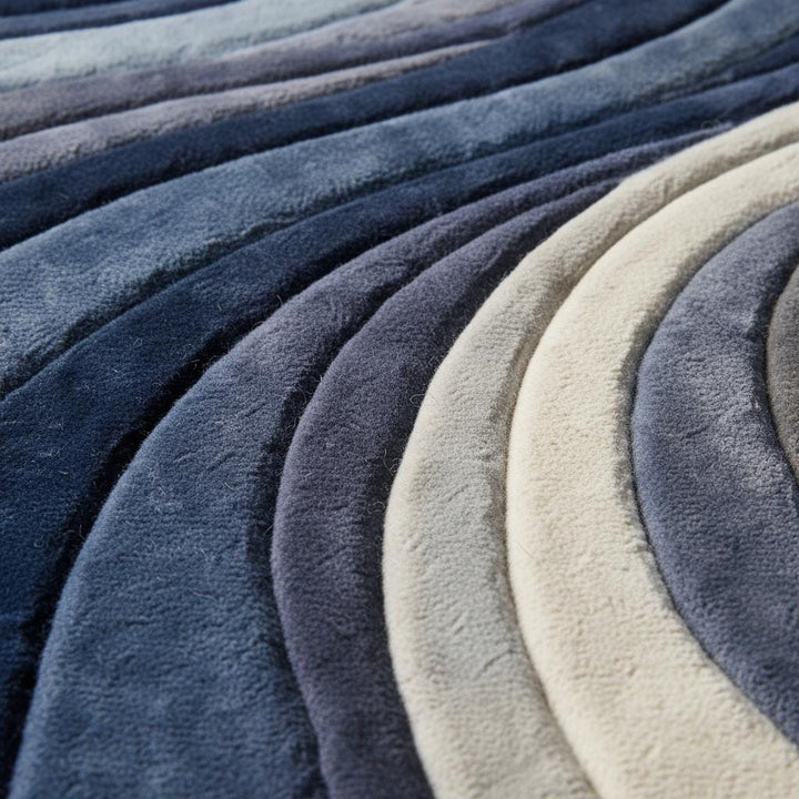 Translation missing: en.Mid Century Modern Rug with blue sculpted wave pattern and plush texture
