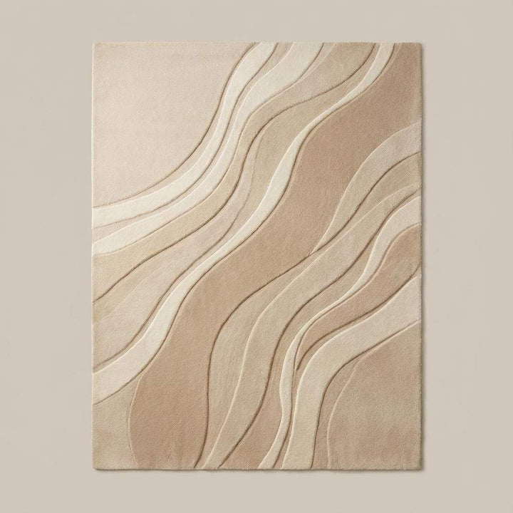 Translation missing: es.Plush beige textured rug featuring organic wave design, perfect for modern Scandinavian or Japandi home decor