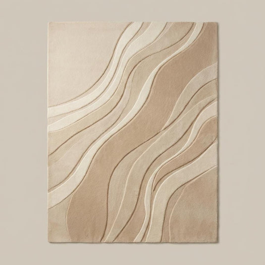 Translation missing: es.Plush beige textured rug featuring organic wave design, perfect for modern Scandinavian or Japandi home decor