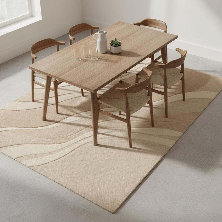 Translation missing: es.Modern neutral area rug with carved wave texture in beige for living room floor covering