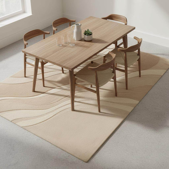 Translation missing: en.Modern neutral area rug with soft plush pile and carved wave texture in beige for minimalist and Scandinavian decor