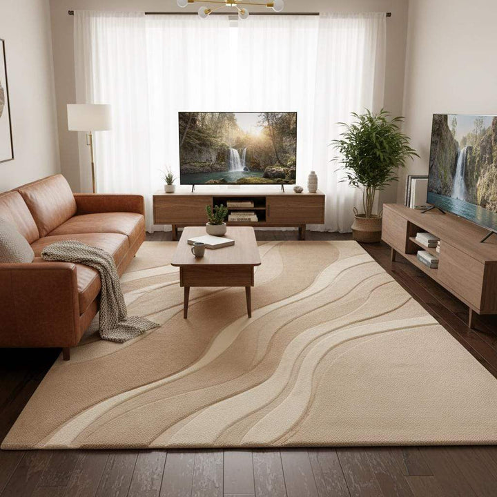 Translation missing: es.Organic modern area rug with raised wave detailing, designed for cozy yet refined contemporary interiors