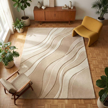Translation missing: en.Modern neutral area rug with textured wave design in beige for living room decor