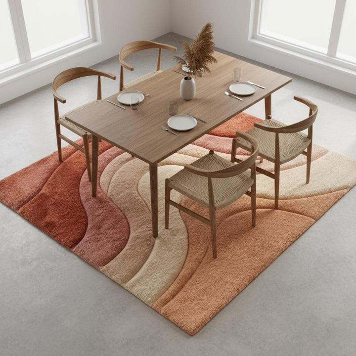Translation missing: en.Earth tone boho rug with soft high pile texture used as living room statement floor decor