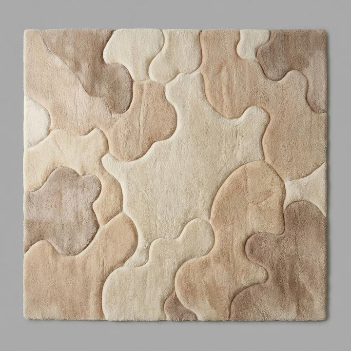 Translation missing: en.Organic shape neutral rug with soft high pile texture styled in Japandi minimalist home decor